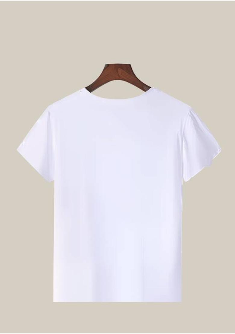 Boys Printed Cotton Blend Regular T Shirt  (White, Pack of 1) - Indya