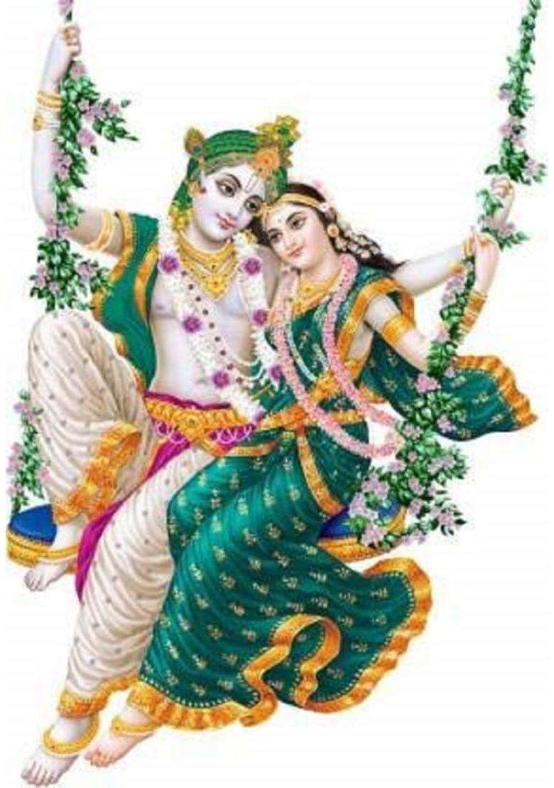DreamKraft 50 cm Jhule Wale Radhe Krishna PVC Vinly Wall Stickers (Multicolor, 50 cm x 50 cm) Self Adhesive Sticker  (Pack of 1) - Indya