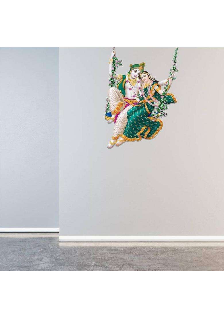 DreamKraft 50 cm Jhule Wale Radhe Krishna PVC Vinly Wall Stickers (Multicolor, 50 cm x 50 cm) Self Adhesive Sticker  (Pack of 1) - Indya