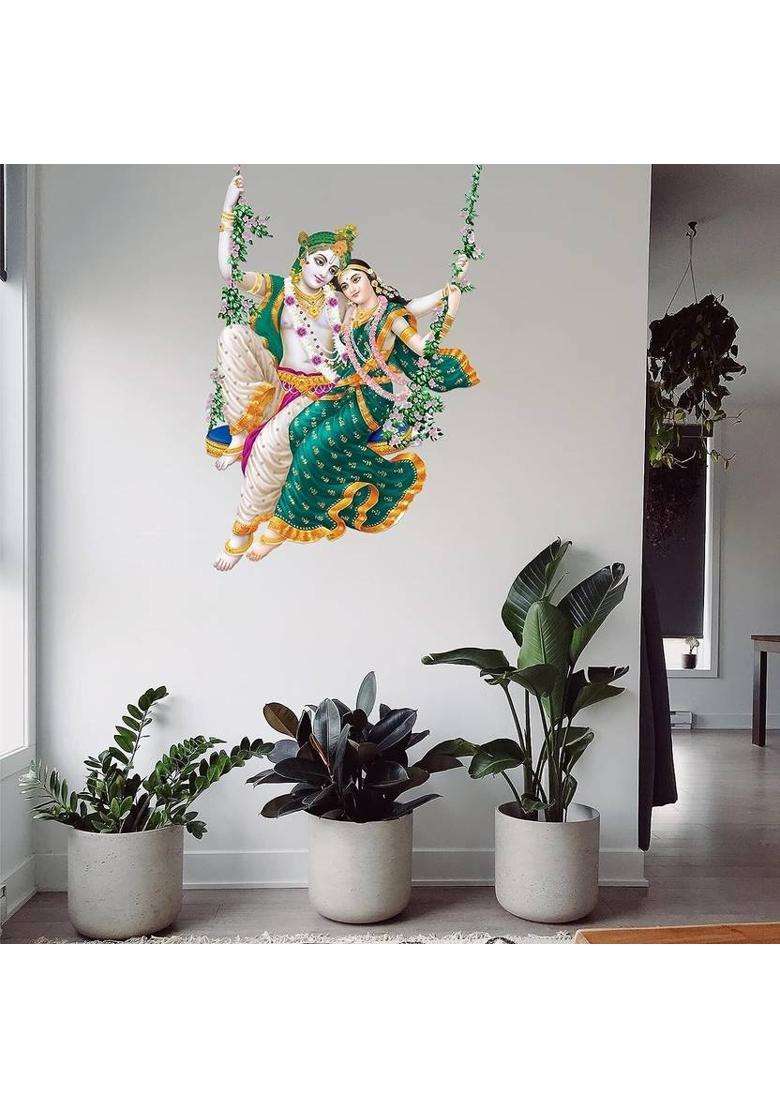 DreamKraft 50 cm Jhule Wale Radhe Krishna PVC Vinly Wall Stickers (Multicolor, 50 cm x 50 cm) Self Adhesive Sticker  (Pack of 1) - Indya