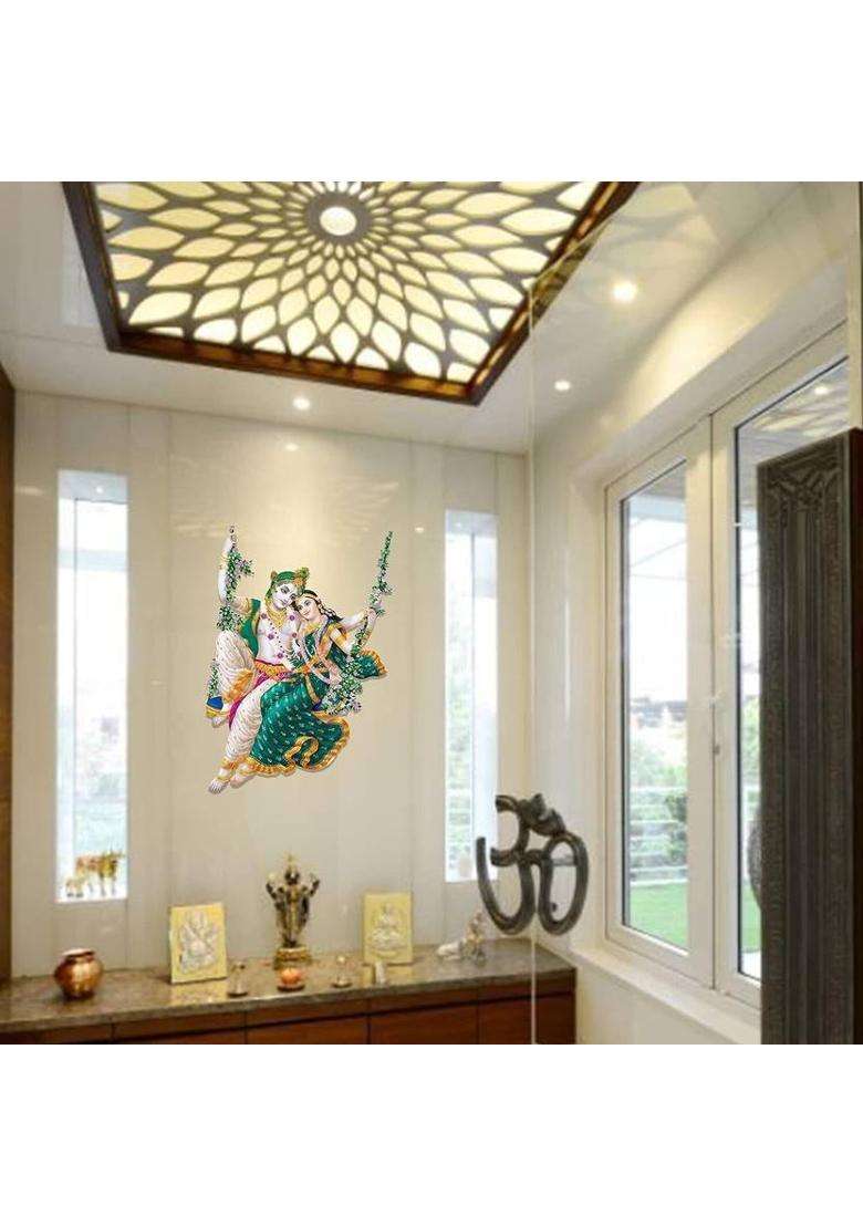 DreamKraft 50 cm Jhule Wale Radhe Krishna PVC Vinly Wall Stickers (Multicolor, 50 cm x 50 cm) Self Adhesive Sticker  (Pack of 1) - Indya