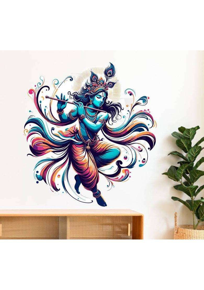 StickerYard 40 cm Krishna Ji Playing With Flute Wall Stickers For Bedroom Living Kids Room Self Adhesive Sticker  (Pack of 1) - Indya