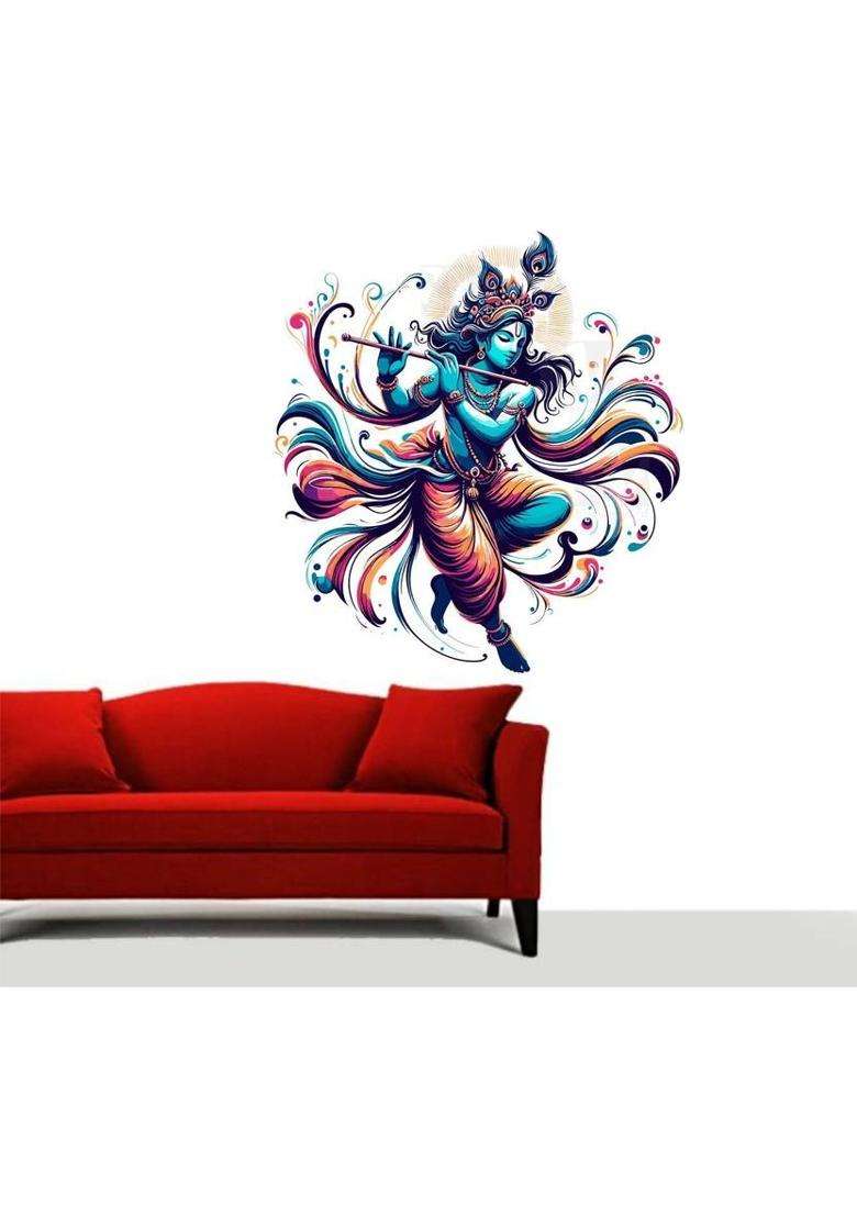 StickerYard 40 cm Krishna Ji Playing With Flute Wall Stickers For Bedroom Living Kids Room Self Adhesive Sticker  (Pack of 1) - Indya