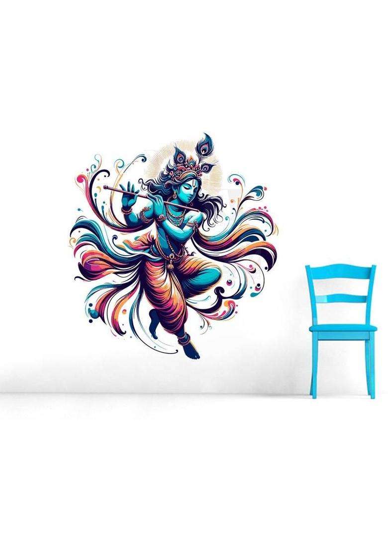 StickerYard 40 cm Krishna Ji Playing With Flute Wall Stickers For Bedroom Living Kids Room Self Adhesive Sticker  (Pack of 1) - Indya