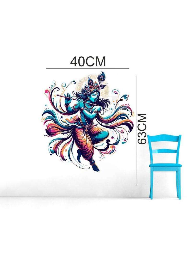 StickerYard 40 cm Krishna Ji Playing With Flute Wall Stickers For Bedroom Living Kids Room Self Adhesive Sticker  (Pack of 1) - Indya