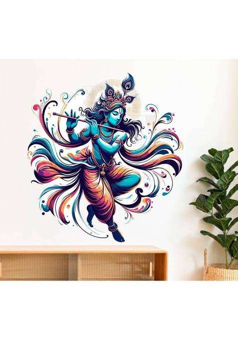 StickerYard 40 cm Krishna Ji Playing With Flute Wall Stickers For Bedroom Living Kids Room Self Adhesive Sticker  (Pack of 1)