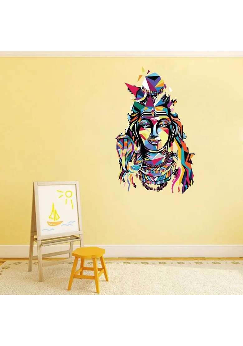 Decor hubb 60 cm Colorful Lord Shiva wall Sticker 60 X 70 CM Self Adhesive Sticker  (Pack of 1) - Indya