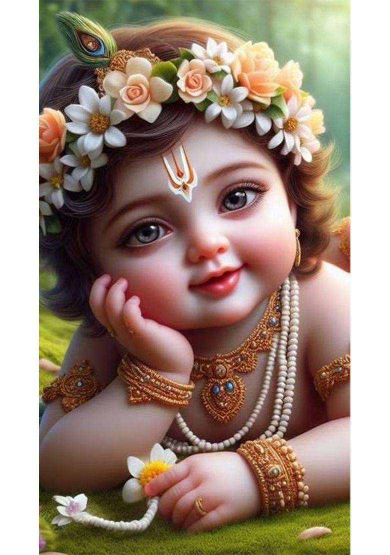 Krishna God Poster | Krishna Poster | Home Decor Poster | Pooja Room Poster | Unframed Vinyl  (18 inch X 12 inch, Bamboo) - Indya