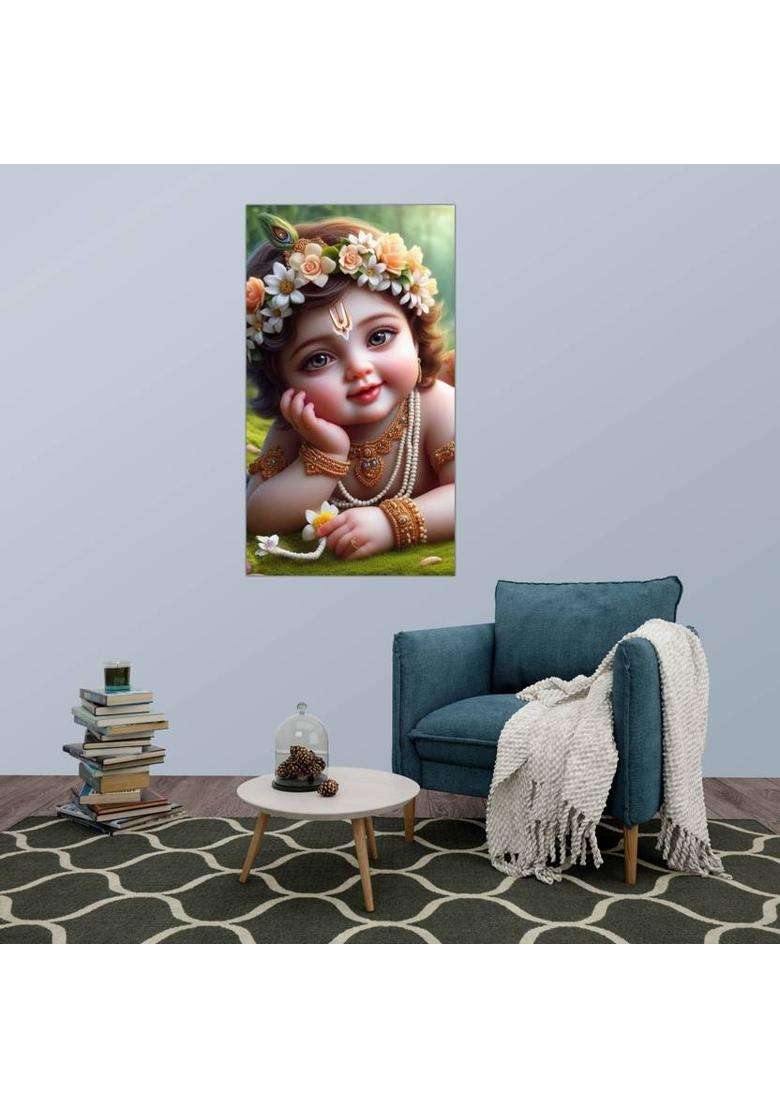 Krishna God Poster | Krishna Poster | Home Decor Poster | Pooja Room Poster | Unframed Vinyl  (18 inch X 12 inch, Bamboo) - Indya