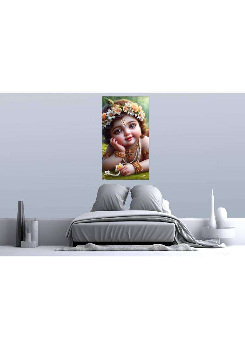 Krishna God Poster | Krishna Poster | Home Decor Poster | Pooja Room Poster | Unframed Vinyl  (18 inch X 12 inch, Bamboo) - Indya