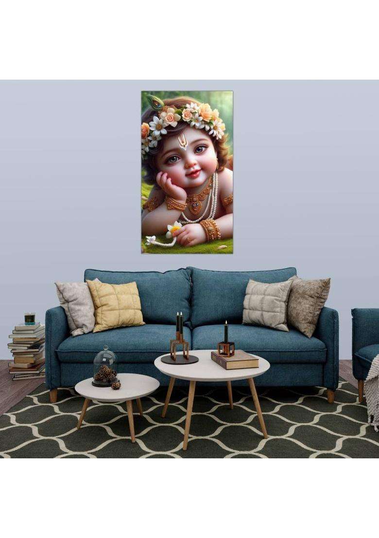 Krishna God Poster | Krishna Poster | Home Decor Poster | Pooja Room Poster | Unframed Vinyl  (18 inch X 12 inch, Bamboo) - Indya