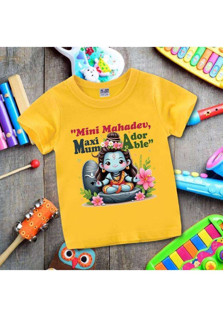 Baby Boys & Baby Girls Printed Cotton Blend Regular T Shirt  (Yellow, Pack of 1) - Indya