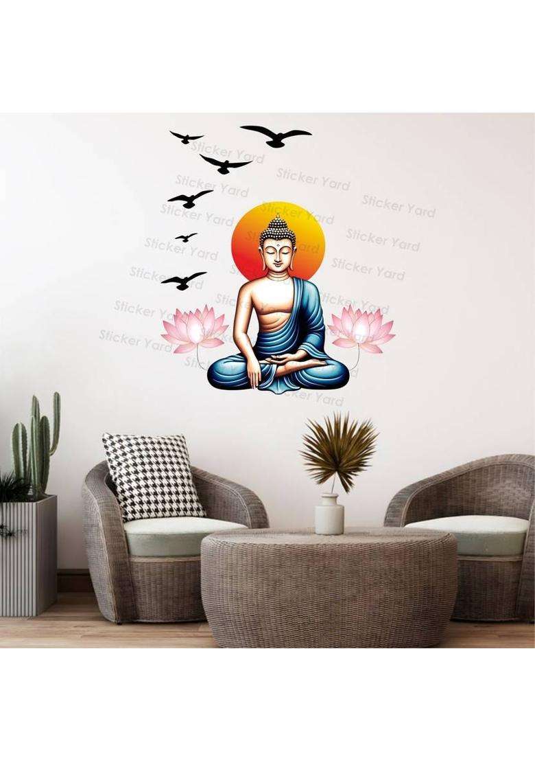 StickerYard 71 cm Buddha Flower Birds Wall Stickers For Home Decor Bedroom Living Kids Room Self Adhesive Sticker  (Pack of 1) - Indya