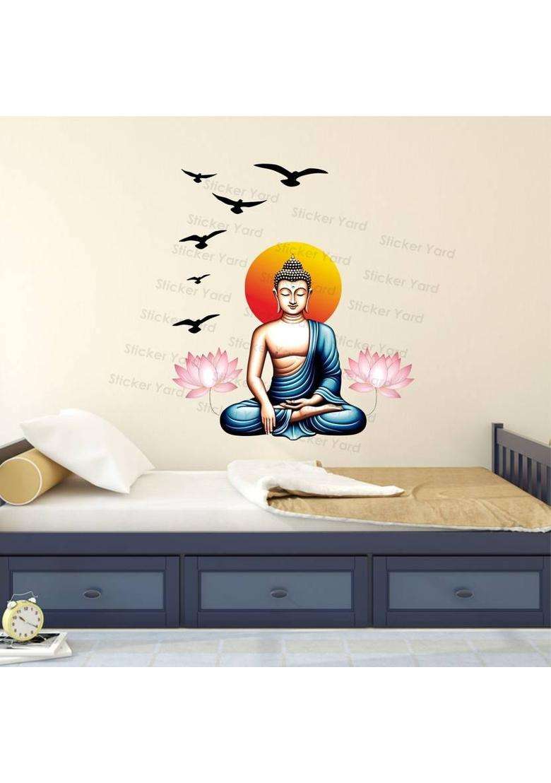 StickerYard 71 cm Buddha Flower Birds Wall Stickers For Home Decor Bedroom Living Kids Room Self Adhesive Sticker  (Pack of 1) - Indya