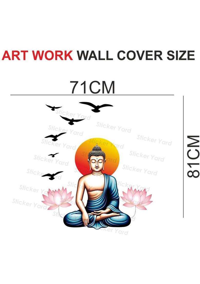 StickerYard 71 cm Buddha Flower Birds Wall Stickers For Home Decor Bedroom Living Kids Room Self Adhesive Sticker  (Pack of 1) - Indya