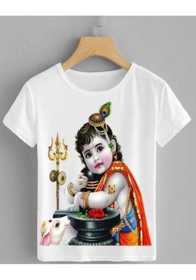 Boys & Girls Typography, Printed Polyester Regular T Shirt  (White, Pack of 1)