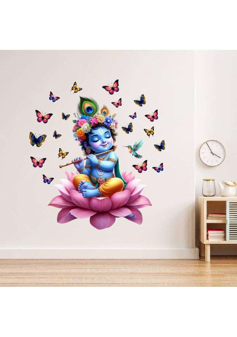 Approach Decor 60 cm Cute Krishna Birds And Butterfly wall Sticker For kids Room Bedroom Living Room Self Adhesive Sticker  (Pack of 1) - Indya