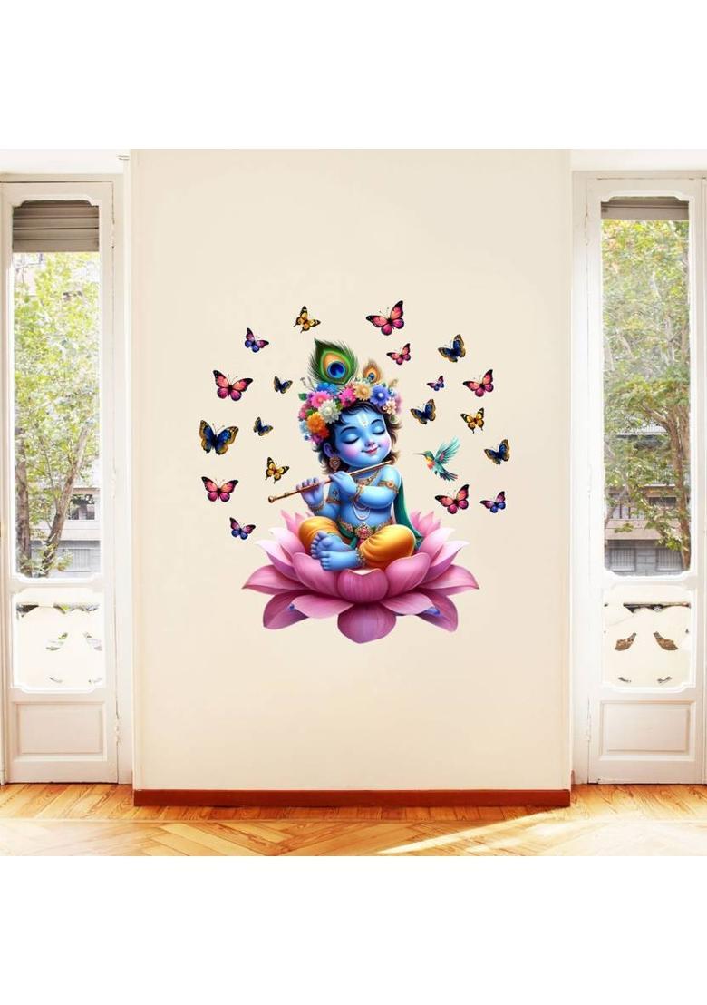 Approach Decor 60 cm Cute Krishna Birds And Butterfly wall Sticker For kids Room Bedroom Living Room Self Adhesive Sticker  (Pack of 1) - Indya