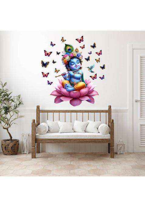 Approach Decor 60 cm Cute Krishna Birds And Butterfly wall Sticker For kids Room Bedroom Living Room Self Adhesive Sticker  (Pack of 1)