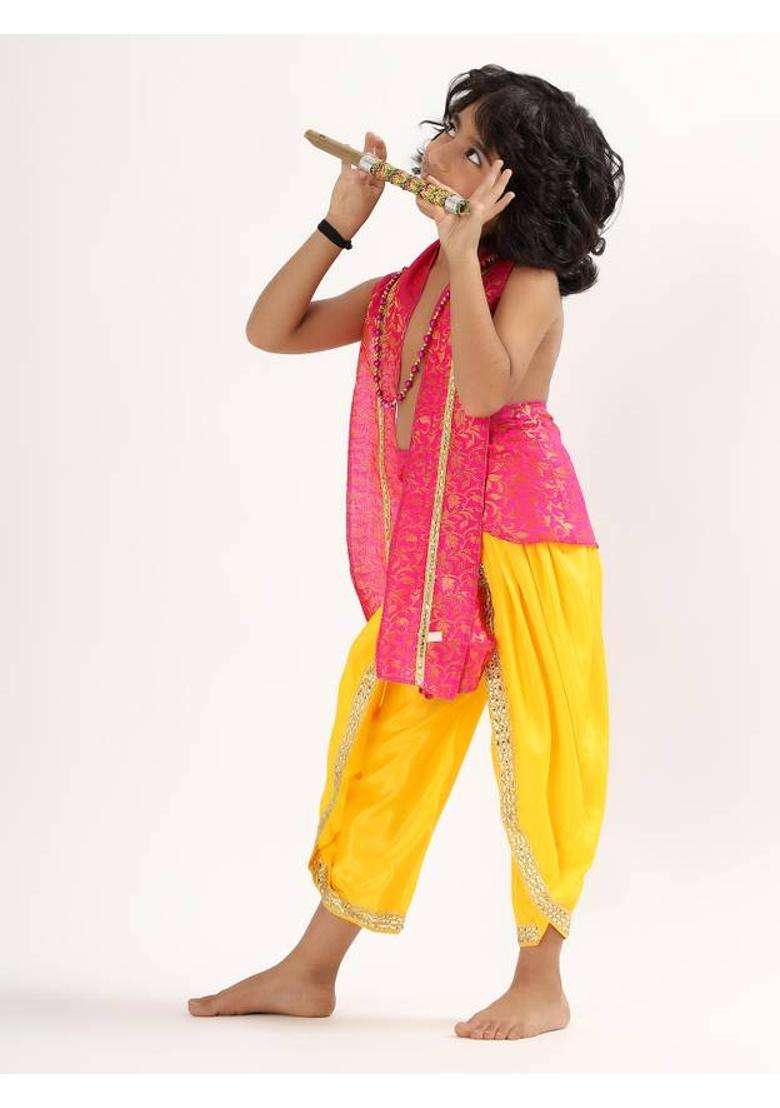 ECOM FASHION HUB Lord Krishna kids dress with mala and flute for 3m to 8 years Kids Costume Wear - Indya