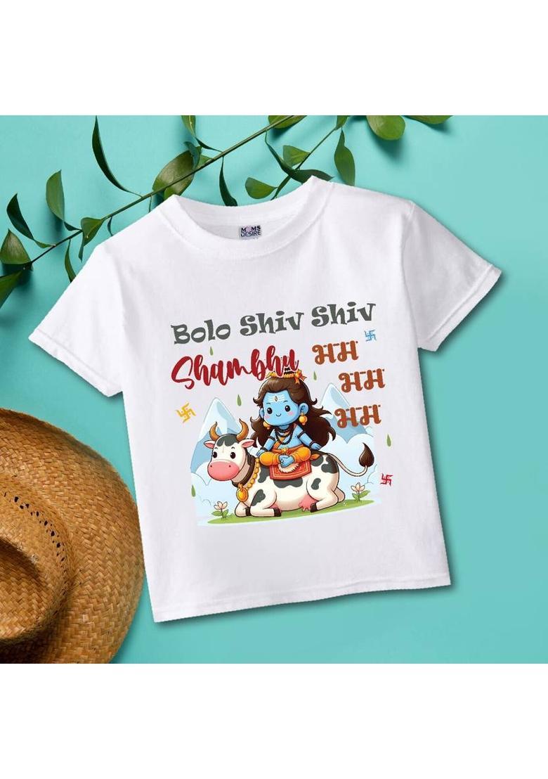 Baby Boys & Baby Girls Printed Cotton Blend Regular T Shirt  (White, Pack of 1) - Indya