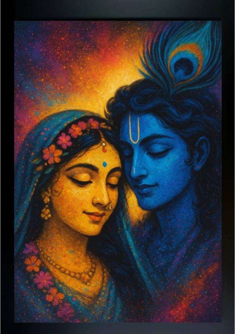 Meclay Arts Eternal Connection: Radha Krishna Spiritual Painting Acrylic 14 inch x 10 inch Painting  (With Frame) - Indya