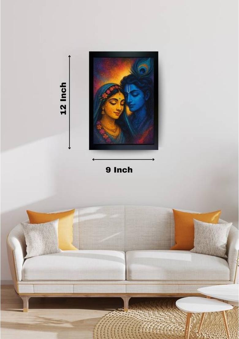 Meclay Arts Eternal Connection: Radha Krishna Spiritual Painting Acrylic 14 inch x 10 inch Painting  (With Frame) - Indya