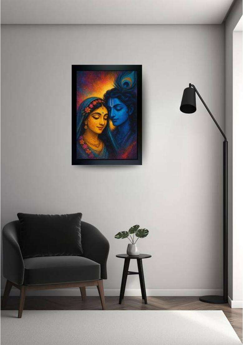 Meclay Arts Eternal Connection: Radha Krishna Spiritual Painting Acrylic 14 inch x 10 inch Painting  (With Frame) - Indya