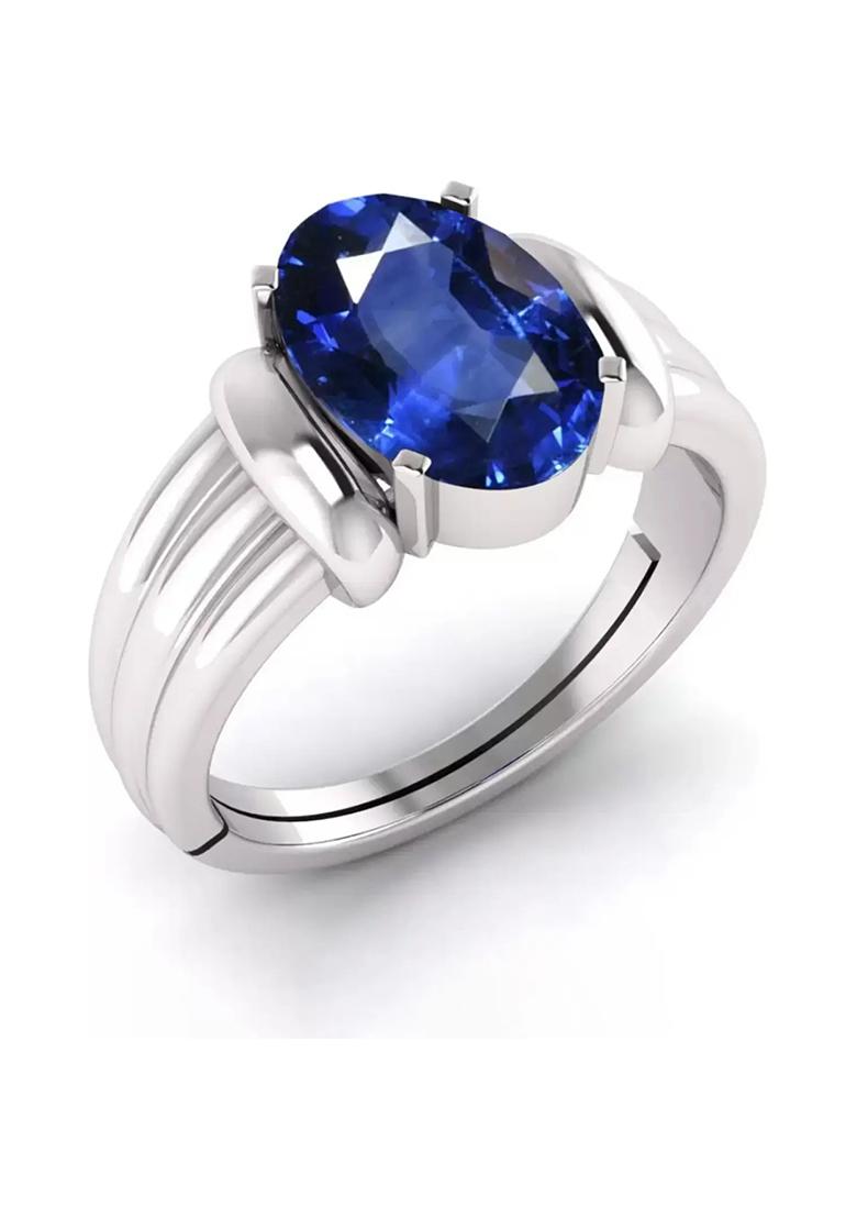 Blue Sapphire 8.25 Ratti Certified Neelam Stone Astrology Ring for Men & Women Metal Sapphire Silver Plated Ring - Indya