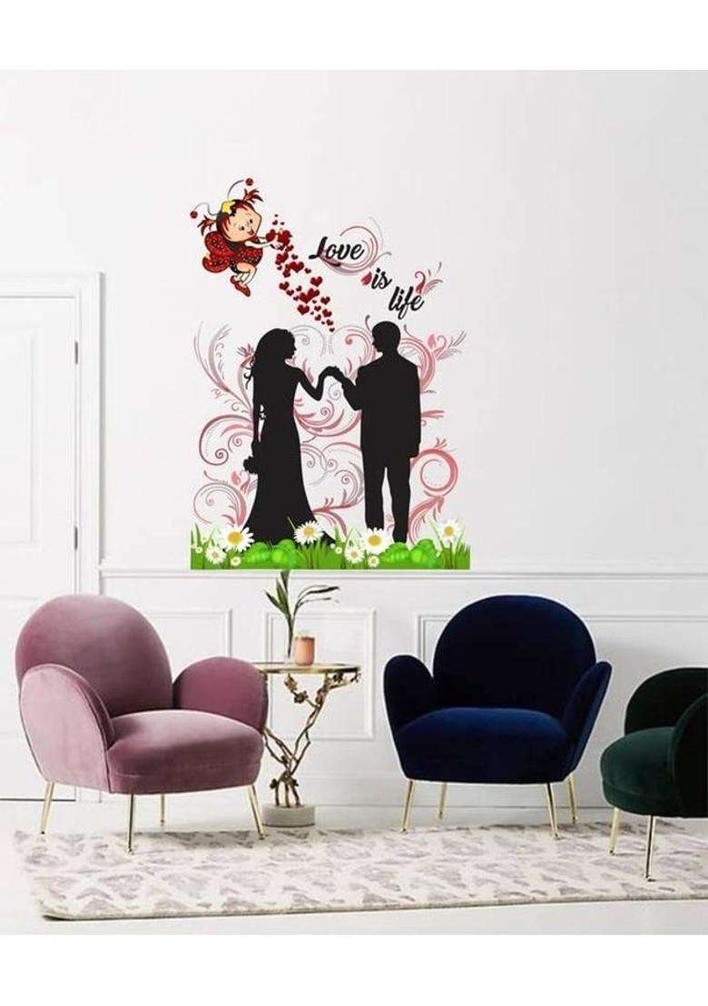 amazinghub 72 cm MGEDGE Loving Couple Love is Life Wall Sticker #JustHere Self Adhesive Sticker  (Pack of 1) - Indya