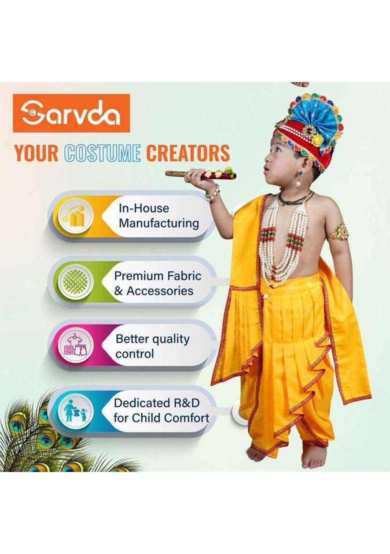 sarvda Krishna Dress Set for kids|Janamasthmi Kanha Costume with All Accessories Kids Costume Wear - Indya