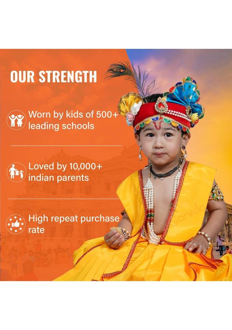 sarvda Krishna Dress Set for kids|Janamasthmi Kanha Costume with All Accessories Kids Costume Wear - Indya