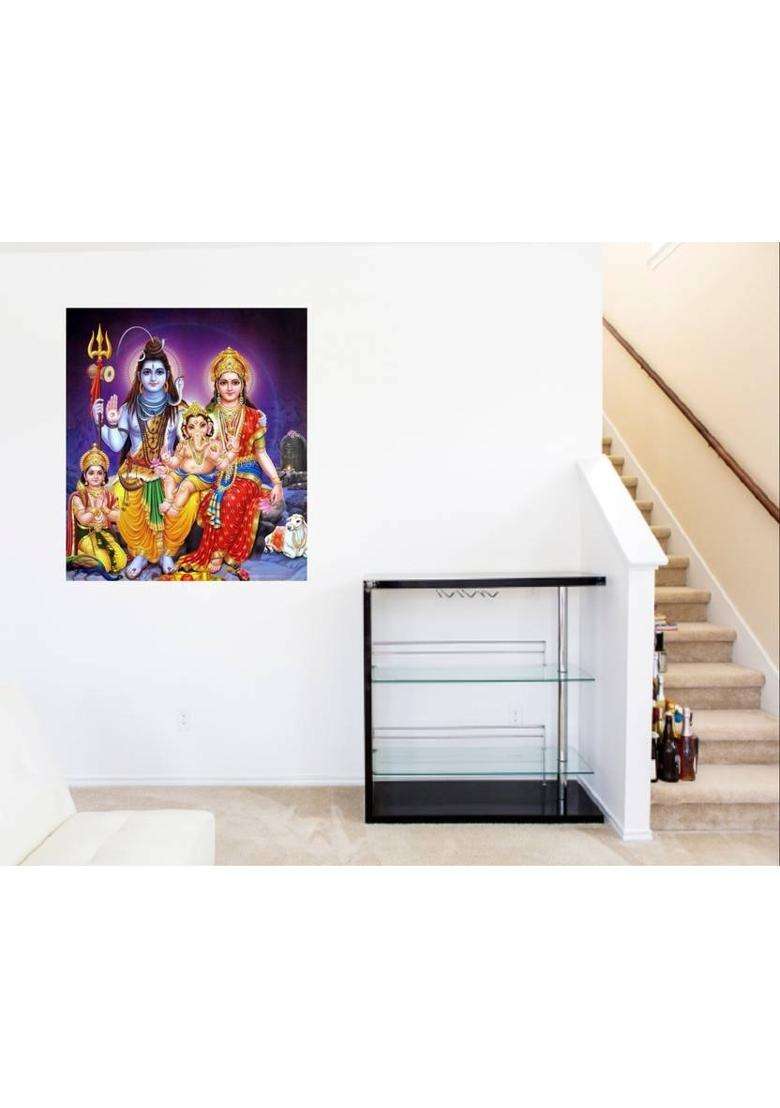 Devil designs 55 cm Lord Shiva Family Colorful Wall Sticker Picture 329 Self Adhesive Sticker  (Pack of 1) - Indya