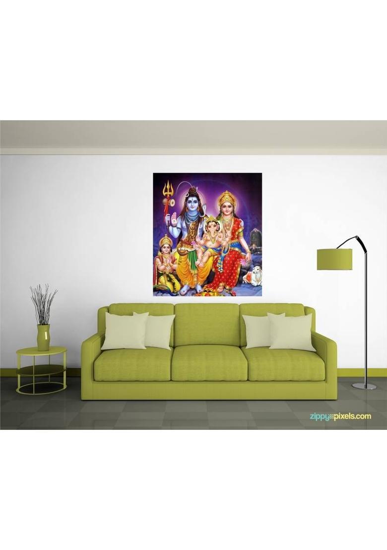 Devil designs 55 cm Lord Shiva Family Colorful Wall Sticker Picture 329 Self Adhesive Sticker  (Pack of 1) - Indya
