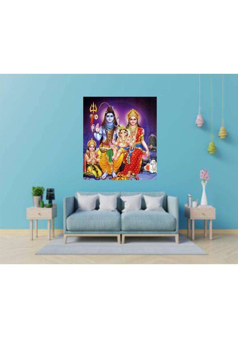 Devil designs 55 cm Lord Shiva Family Colorful Wall Sticker Picture 329 Self Adhesive Sticker  (Pack of 1) - Indya