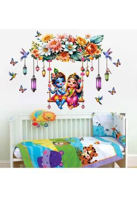 VCREATE DECOR 110 cm Cute Little Radha Krishna Butterflies Flower Wall Sticker Reusable Sticker  (Pack of 1)