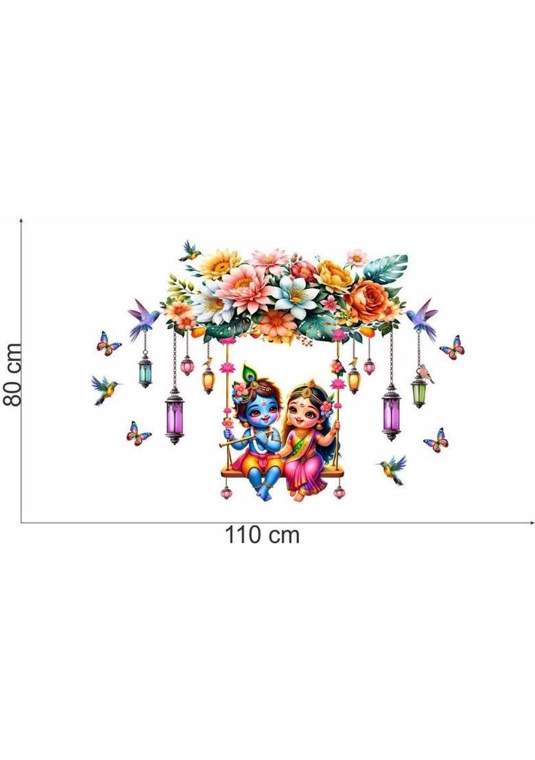 VCREATE DECOR 110 cm Cute Little Radha Krishna Butterflies Flower Wall Sticker Reusable Sticker  (Pack of 1) - Indya