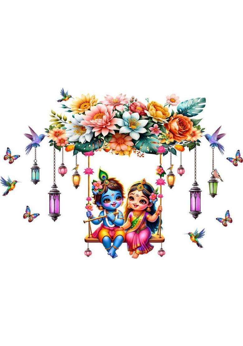 VCREATE DECOR 110 cm Cute Little Radha Krishna Butterflies Flower Wall Sticker Reusable Sticker  (Pack of 1) - Indya