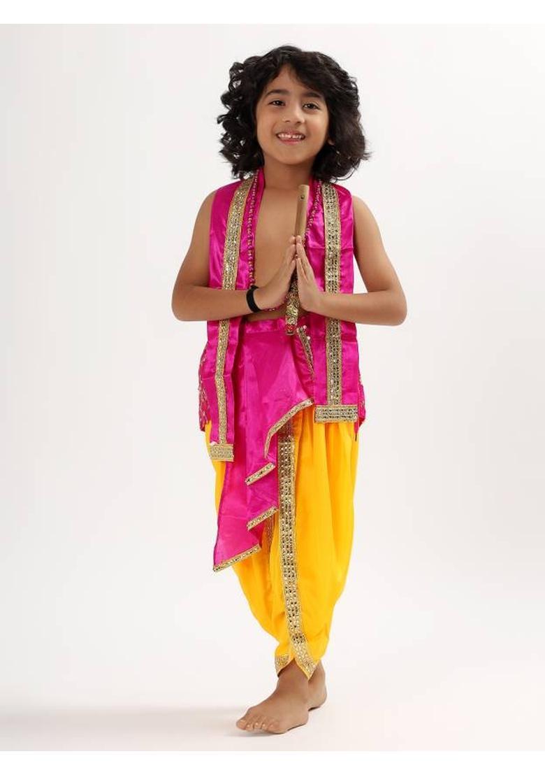 ECOM FASHION HUB Lord krishna kids dress with maala and flute 3 months to 8 years Kids Costume Wear - Indya