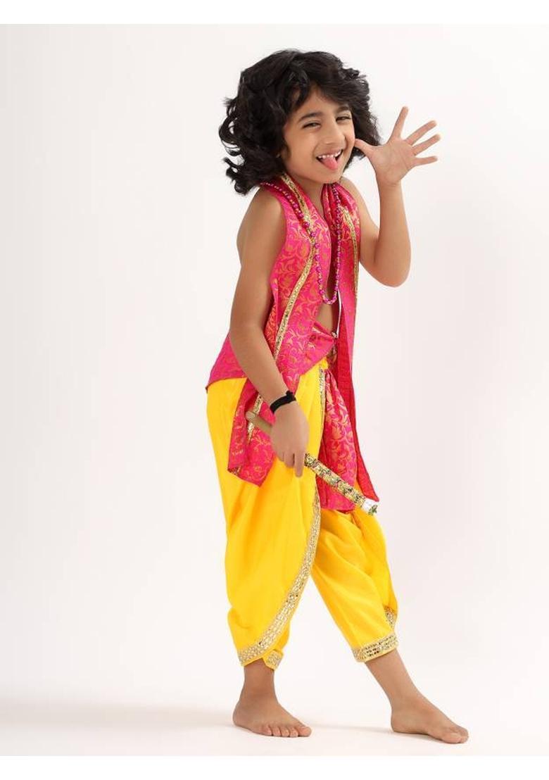 BLUSCAILE Lord Krishna kids dress with mala and flute for 3m to 8 years Kids Costume Wear - Indya
