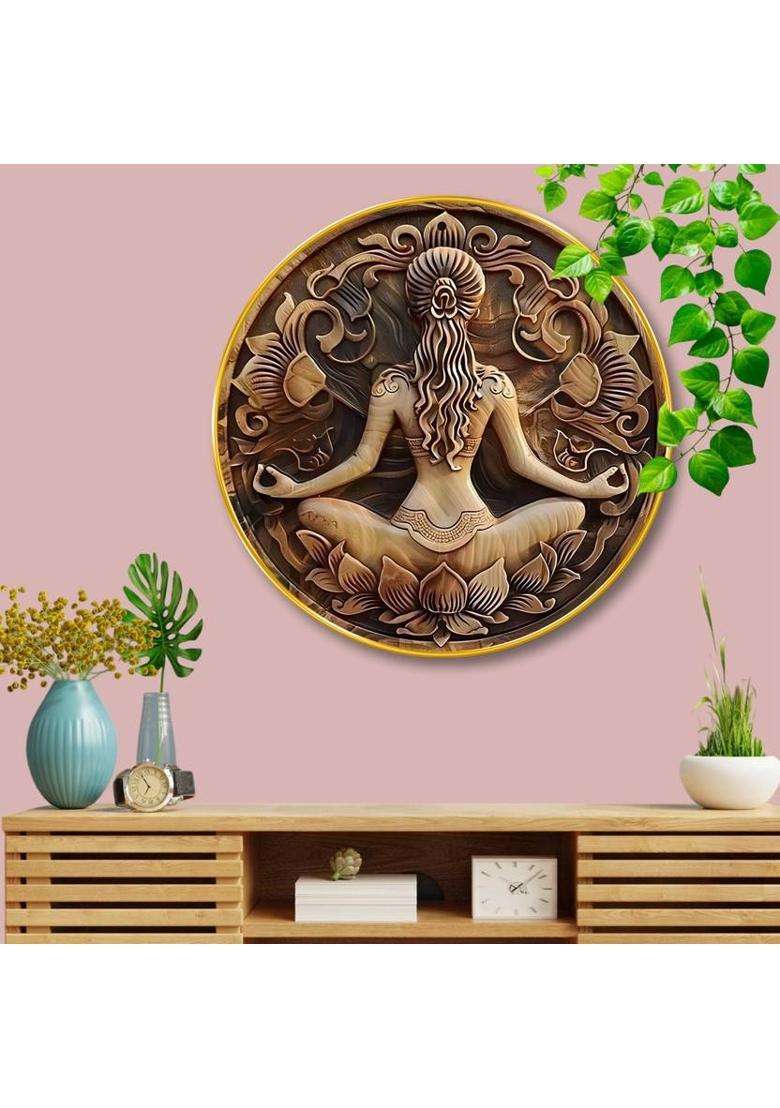 saf Meditation Yoga 3D Round Wall Art for Home & Spiritual Decor Digital Reprint 23 inch x 23 inch Painting  (With Frame) - Indya