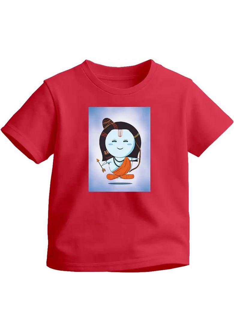 Boys & Girls Graphic Print Pure Cotton Regular T Shirt  (Red, Pack of 1) - Indya