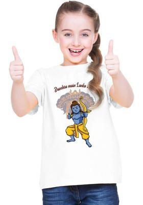 Girls Typography, Graphic Print Pure Cotton Regular T Shirt  (White, Pack of 1)