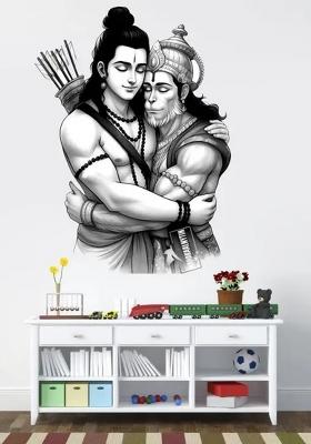 Decor Villa 40 cm Lord Ram and hanuman pencil art Removable Sticker  (Pack of 1)