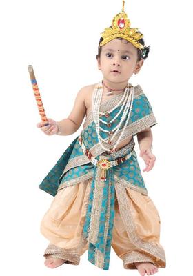 Design My Dress Bharat Complete Krishna Dress Set for Baby Boys - Crown, Dhoti, Mala, Flute Kids Costume Wear