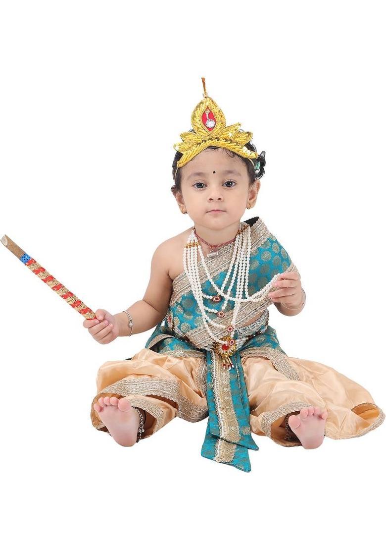 Design My Dress Bharat Complete Krishna Dress Set for Baby Boys - Crown, Dhoti, Mala, Flute Kids Costume Wear - Indya