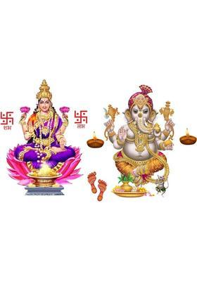 Decor Villa 50 cm 3D Laxmi and Ganeshji JUST Peel & Stick Trendy for Living Room,Prayer Room etc Self Adhesive Sticker  (Pack of 1)