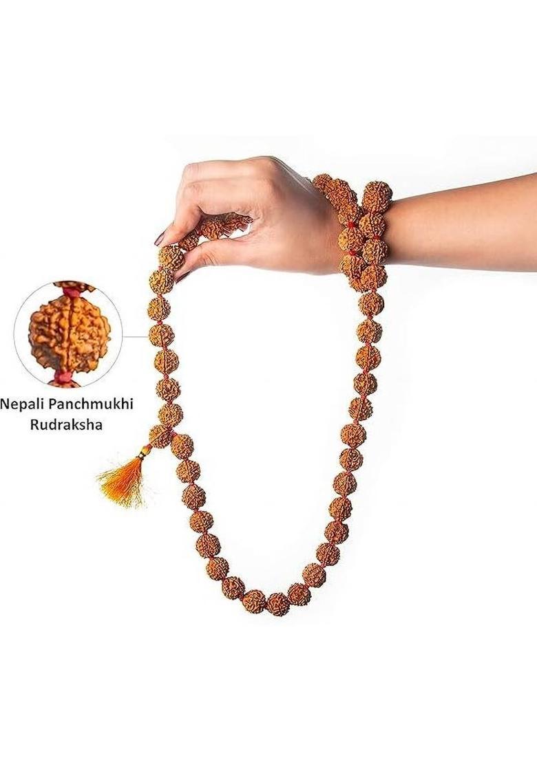 12mm Panchmukhi Rudraksha Mala | Sacred Japa Beads for Peace & Healing Wood, Rudraksha Necklace - Indya