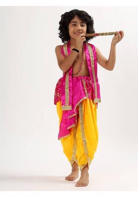 ORILACE Lord krishna kids dress with maala and flute 3 months to 8 years Kids Costume Wear