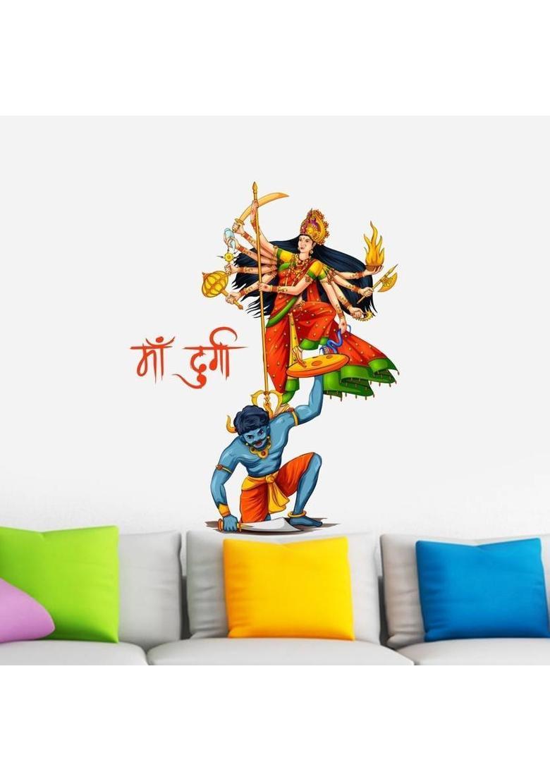 Decor Villa 58 cm 3D Durga Maa JUST Peel & Stick Trendy for Living Room,Office Prayer Room etc Self Adhesive Sticker  (Pack of 1) - Indya
